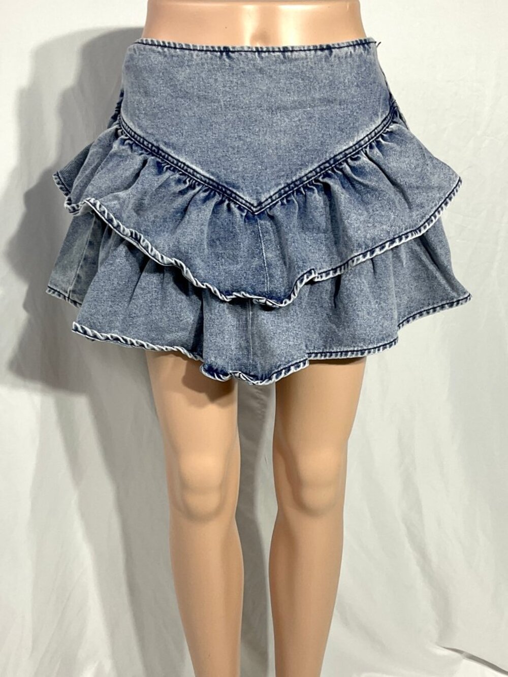 tgla Size Med Denim Tiered Ruffled Skirt Jeans Women Western
